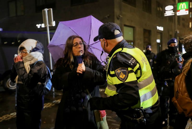 Protest following Dutch PM Rutte's announcement of new measures to fight a record surge in COVID-19 infections, in The Hague