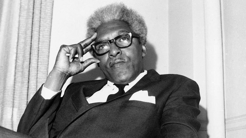 This April 1969 file photo shows Rustin in his Park Avenue office in New York City. A Quaker and a pacifist, Rustin served as chief strategist for Martin Luther King's march but was kept mostly in the background because some organizers considered him a liability. - A. Camerano/AP