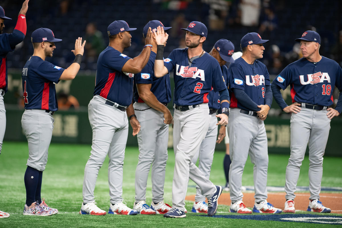 Mike Trout of Team USA looks on during the Team USA 2023 WBC Workout  News Photo - Getty Images