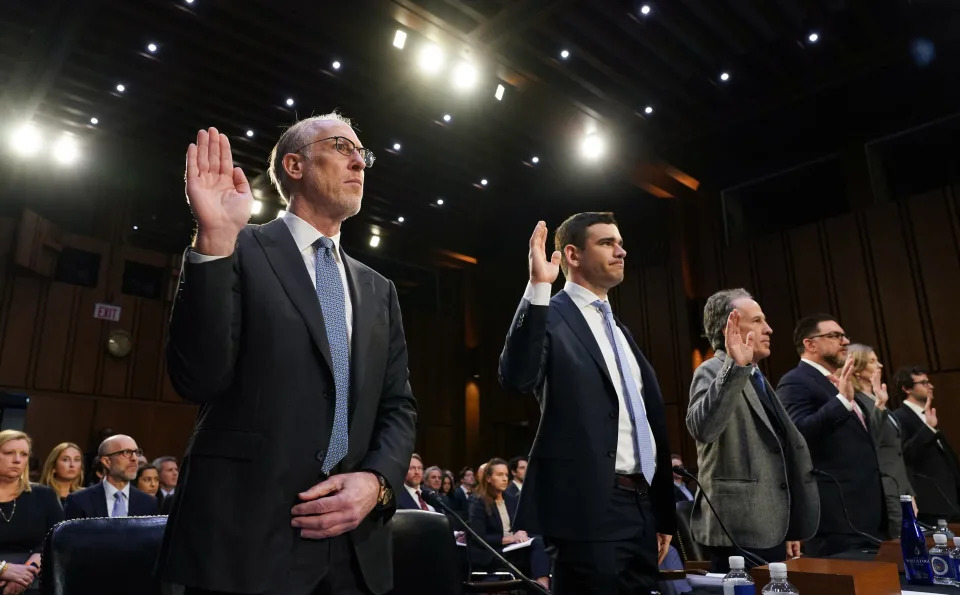 Live Nation Entertainment President and Chief Financial Officer Joe Berchtold and other witnesses are sworn in to testify before a Senate Judiciary Committee hearing titled