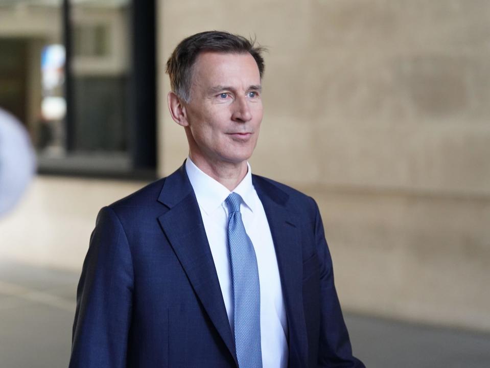 Chancellor of the Exchequer Jeremy Hunt leaves BBC Broadcasting House in London, after appearing on the BBC One current affairs programme, Sunday with Laura Kuenssberg. Picture date: Sunday November 19, 2023.