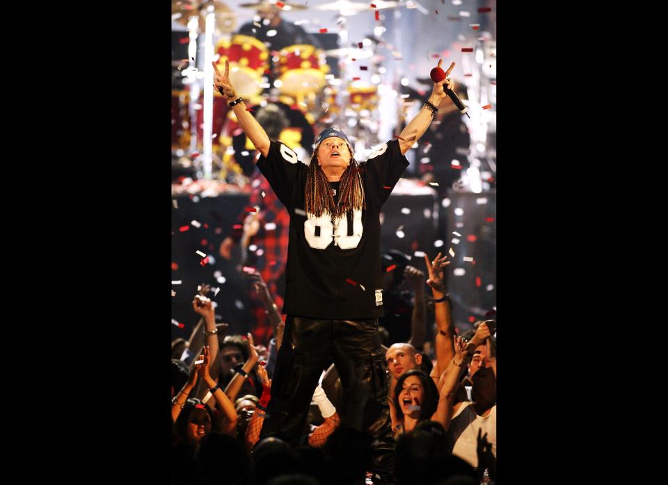 Axl Rose and Guns N' Roses performing at the 2002 MTV Video Music Awards at Radio City Music Hall in New York City, August 29, 2002. (Photo by Scott Gries/ImageDirect)