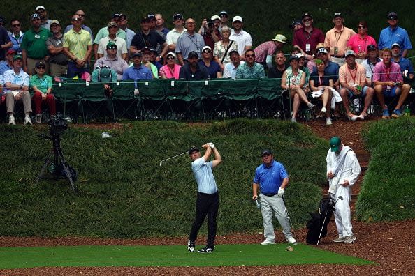 AUGUSTA, GEORGIA - APRIL 10: Trevor Immelman of South Africa plays his shot from the ninth tee during the Par Three Contest prior to the 2024 Masters Tournament at Augusta National Golf Club on April 10, 2024 in Augusta, Georgia. (Photo by Maddie Meyer/Getty Images)