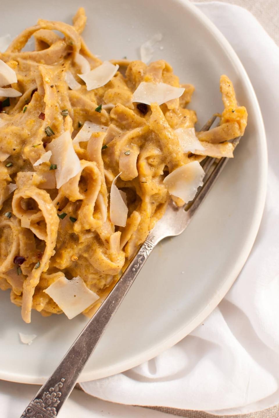 Pumpkin Fettuccine Alfredo with Parmesan.