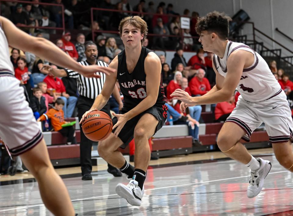 Wapahani boys basketball's Isaac Andrews scored a game-high 20 points in his team's 62-22 win against Wes-Del at Wes-Del High School on Friday, Dec. 15, 2023.