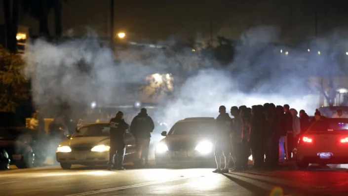 LOS ANGELES, CA APR. 15, 2015 Illegal Street racing activities on Ana Street in Compton on Apr. 13, 2015. One of the several illegal street racing locations racers raced. (Lawrence K. Ho / Los Angeles Times)