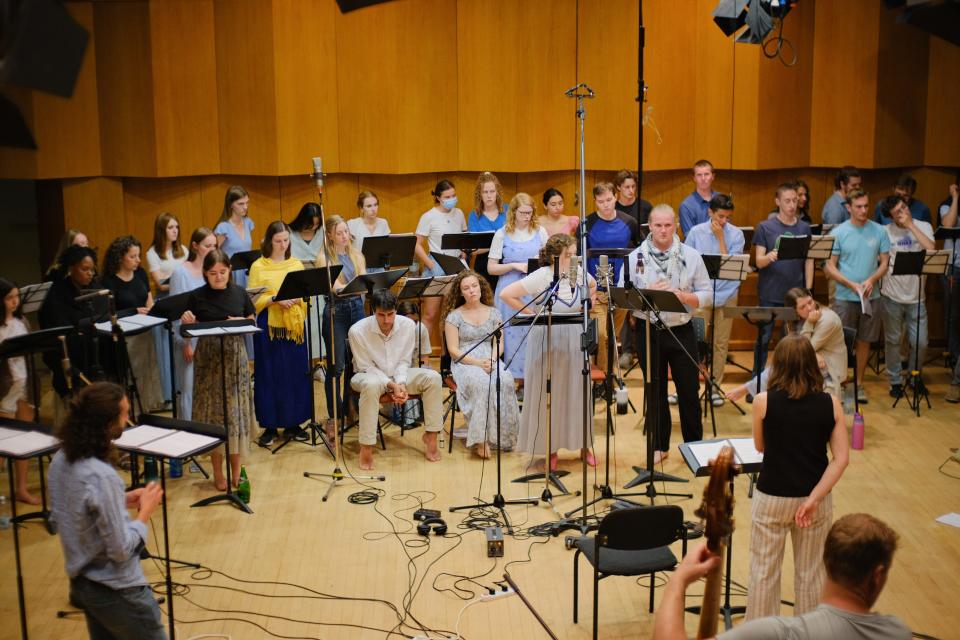 The Notre Dame Folk Choir works May 2022 in the studio of the Jerusalem Music Centre in Israel to record its new album, "The Passion," which is being released in February 2023.