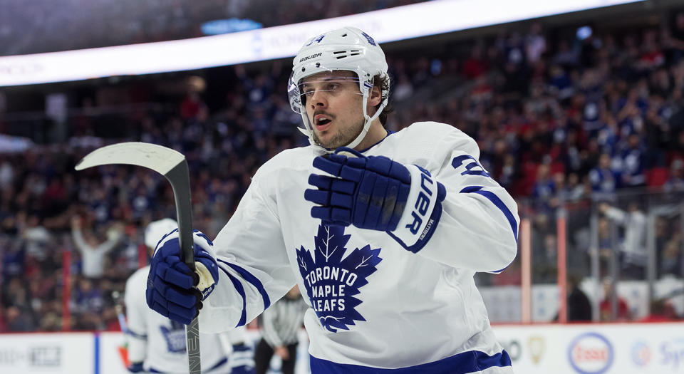 Auston Matthews is giving off some serious captain vibes. (Photo by Steven Kingsman/Icon Sportswire via Getty Images)