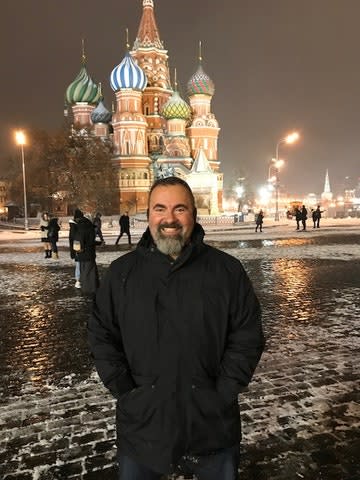 Former CIA official Marc Polymeropoulos visiting Moscow in late 2017, where he says he was attacked by a microwave weapon.