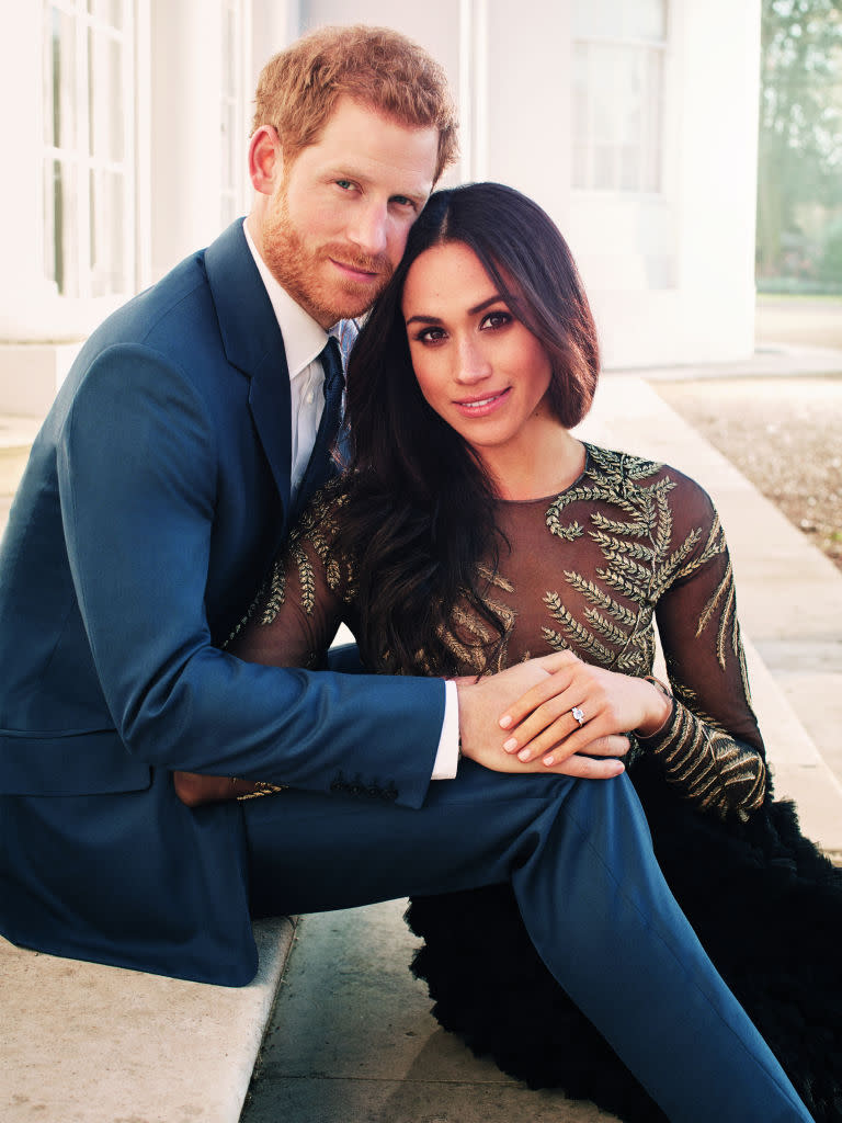 The 36-year-old donned a £56,000 couture gown by Ralph and Russo in her engagement portrait [Photo: Getty]