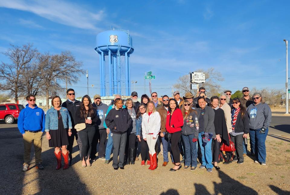 Community organizations come together Wednesday morning to honor the painting of a Route 66 and Amarillo logo on the water tower ahead of upcoming centennial celebrations.