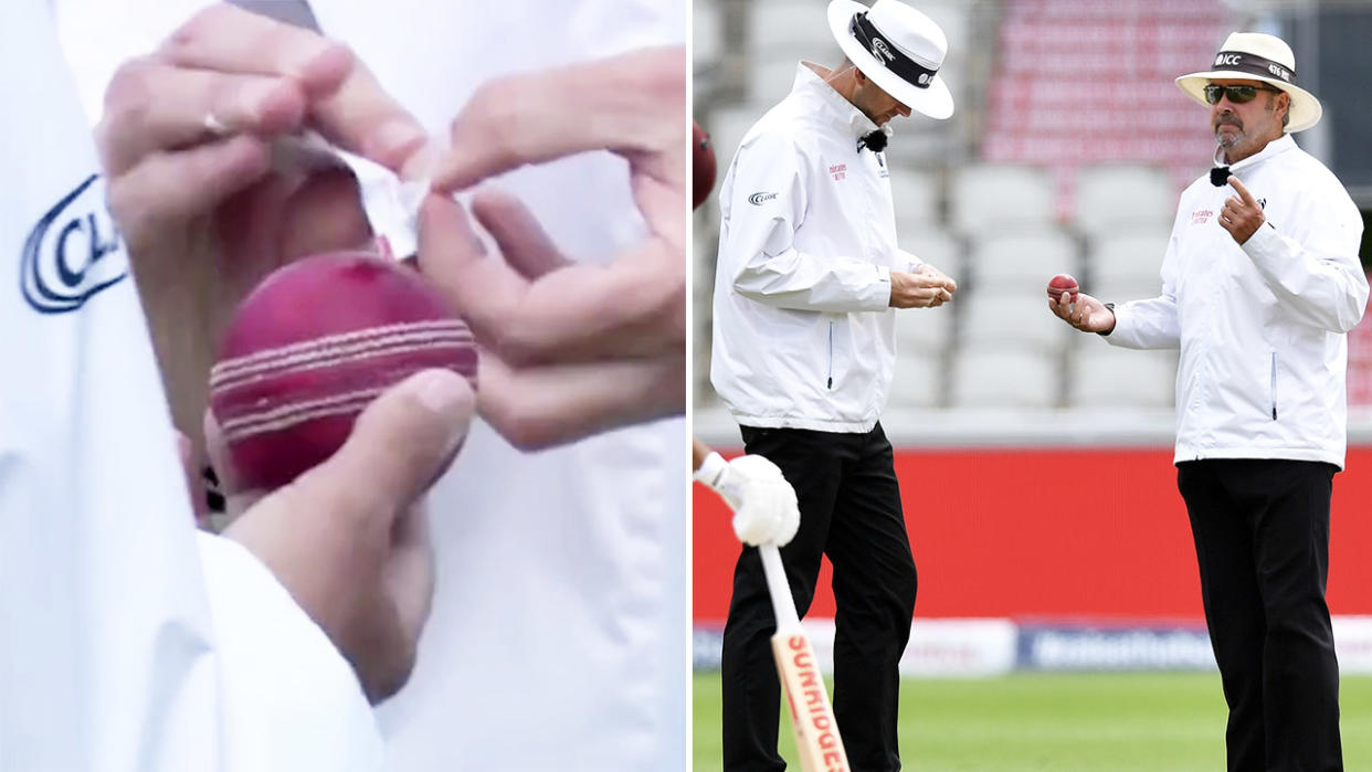 Umpures, pictured here sanitising the ball during England's clash with West Indies.