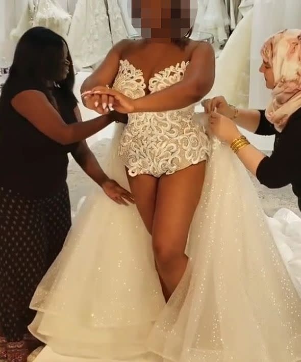 Bride wedding bodysuit look sparks debate