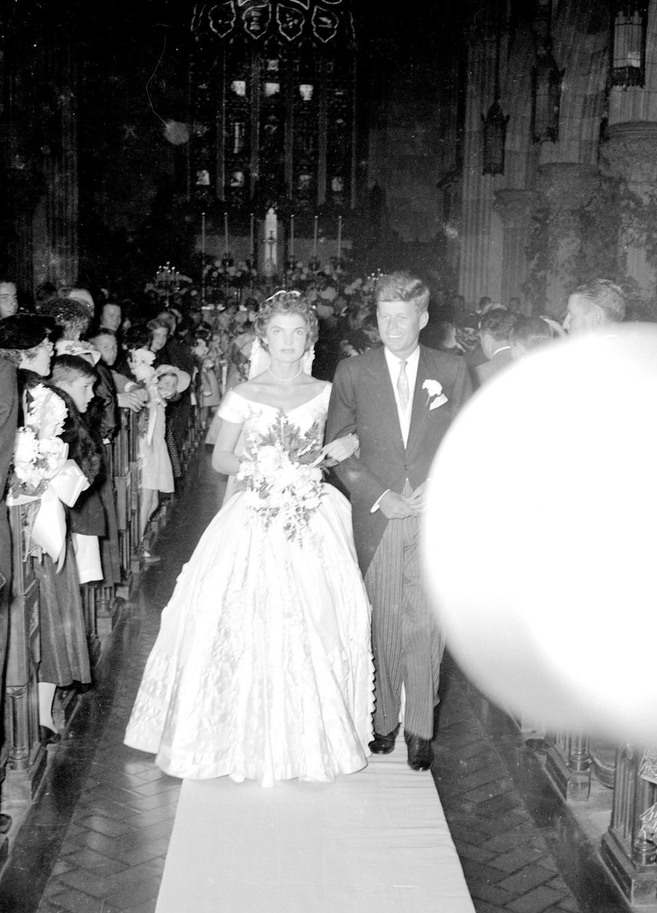 Scenes from the wedding of Massachusetts Sen. John F. Kennedy and Jacqueline Bouvier, who were married on Sept. 12, 1953 at St. Mary's Church in Newport, Rhode Island.