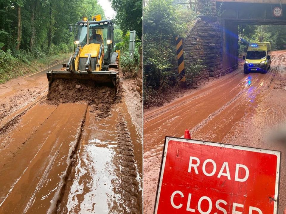 The A358 in Somerset was closed due to a mudslide (SWNS)