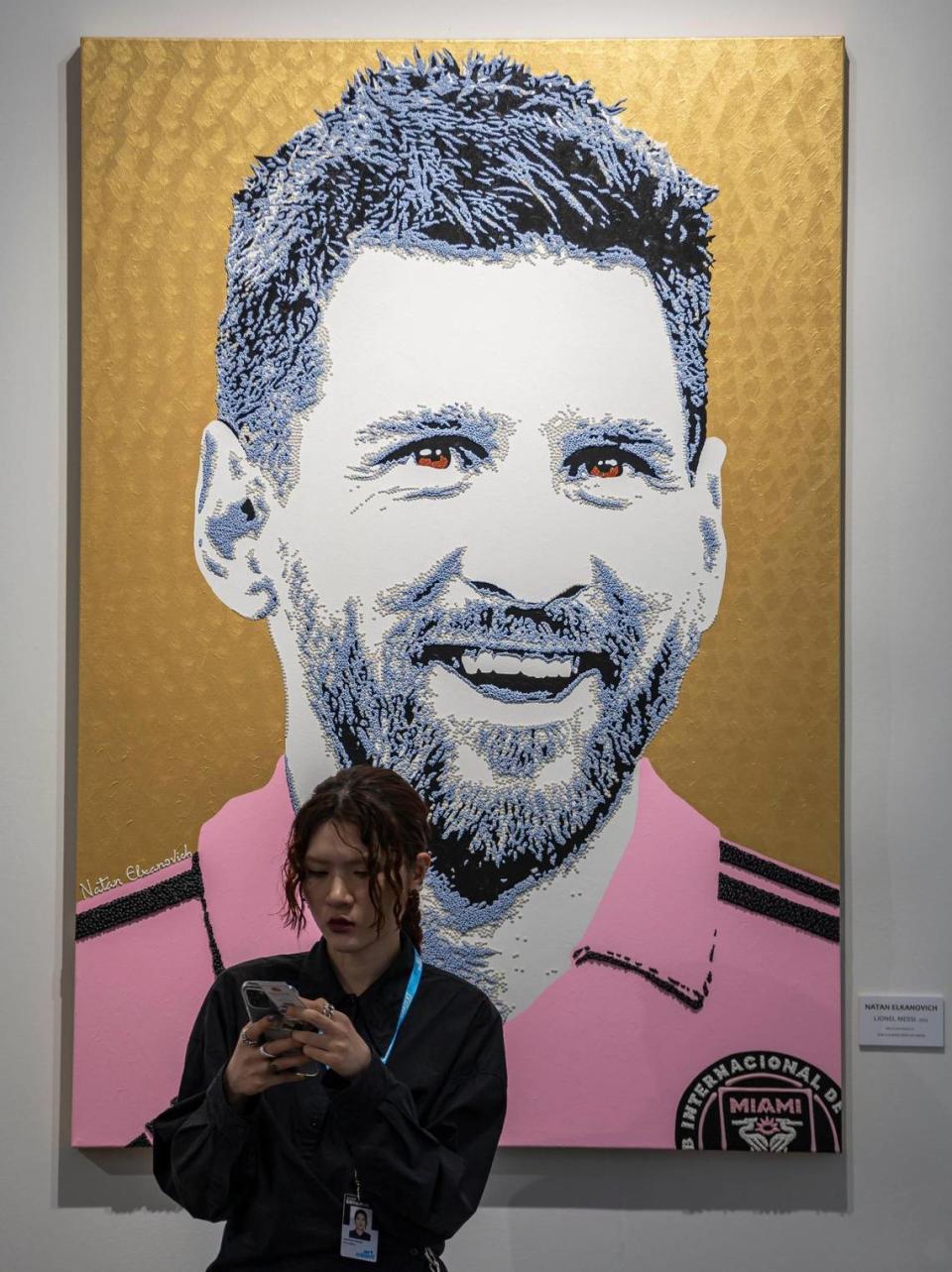 Natan Elkanovich’s “Lionel Messi” is on display during a VIP preview at Art Miami 2023 on Tuesday, Dec. 5, 2023, in downtown Miami, Fla. MATIAS J. OCNER/mocner@miamiherald.com