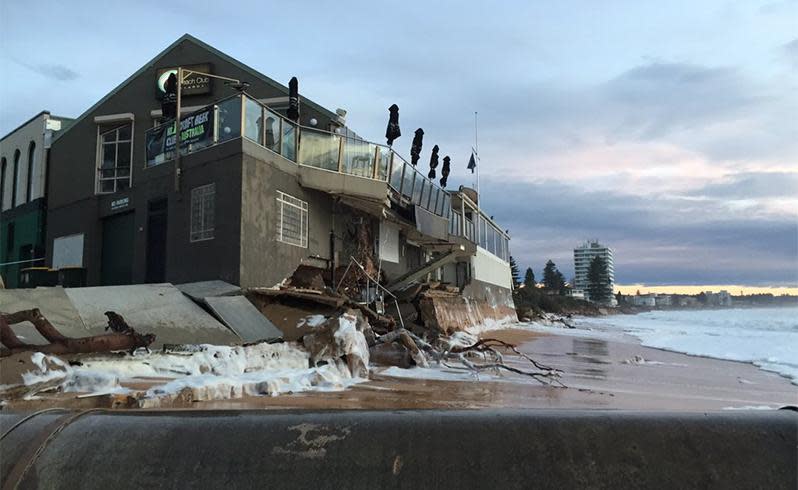 The Beach Club Collaroy displays damage to balcony and the exterior of the building after the storms. Photo: ABC News