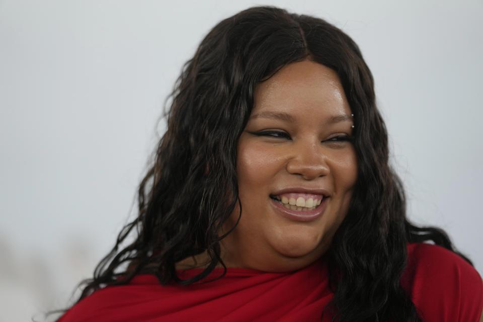 British rapper Blane Muise better known as Shygirl attends the Ferragamo women's Spring Summer 2024 fashion show presented in Milan, Italy, Saturday, Sept. 23, 2023. (AP Photo/Luca Bruno)