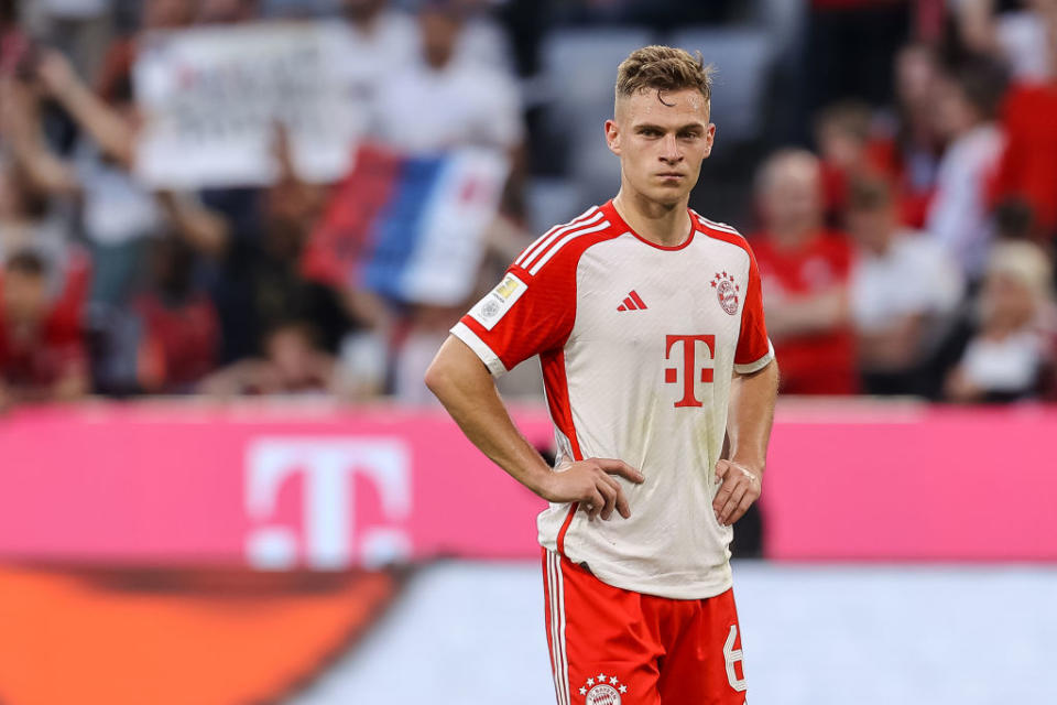 Liverpool target Joshua Kimmich of Bayern Muenchen looks dejected after the Bundesliga match between FC Bayern München and RB Leipzig at Allianz Arena on May 20, 2023 in Munich, Germany.