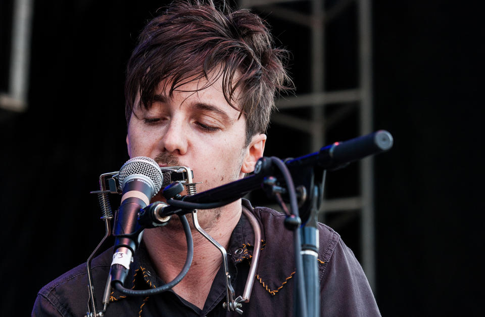 Michael Trent, of the band Shovels & Rope, performs during the inaugural Shaky Knees Music Festival on Sunday, May 5, 2013, in Atlanta. (AP Photo/Ron Harris)