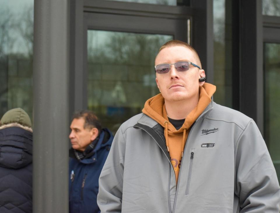 Jeremiah Gorhan was among the former condo residents gathered outside of Waukesha City Hall on Friday.