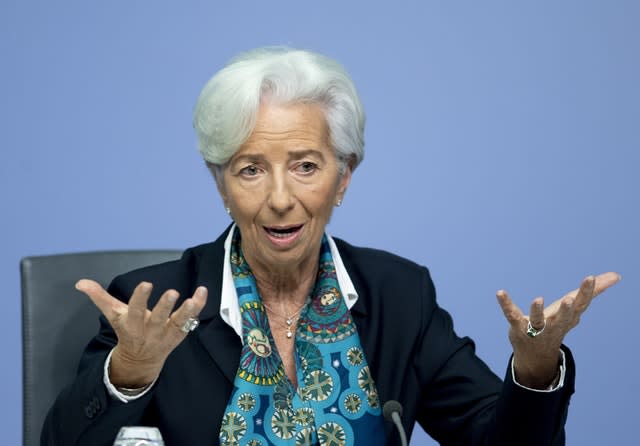 European Central Bank president Christine Lagarde during a press conference after a meeting of the governing council in Frankfurt, Germany
