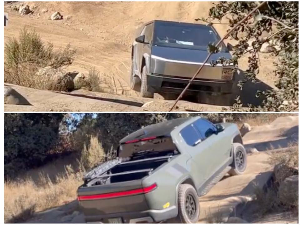 A Rivian appeared to perform better on an off-roading course than the Cybertruck.