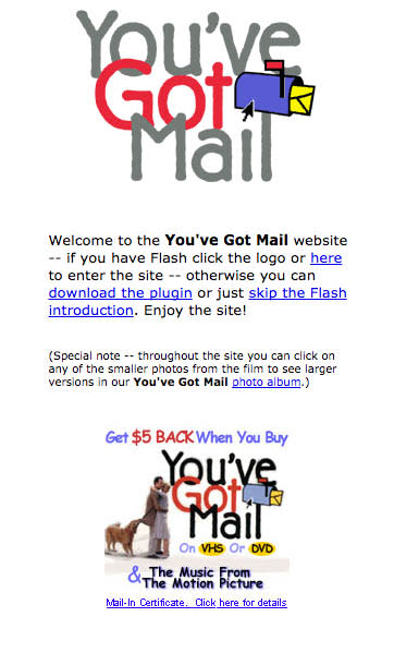 Die „topmoderne“ Website von „e-m@il für Dich“. (Bild: Screenshot youvegotmail.warnerbros.com.)