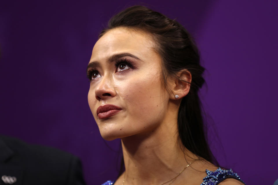 <p>Madison Chock of the United States reacts after competing in the Figure Skating Ice Dance Free Dance on day eleven of the PyeongChang 2018 Winter Olympic Games at Gangneung Ice Arena on February 20, 2018 in Gangneung, South Korea. (Photo by Maddie Meyer/Getty Images) </p>