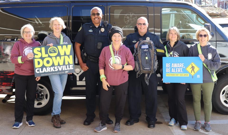 Clarksville Police Department officers and  local nonprofit organization YAIPaks Outreach members partnered in February 2022 on an initiative to help prevent pedestrian fatalities involving motor vehicles.