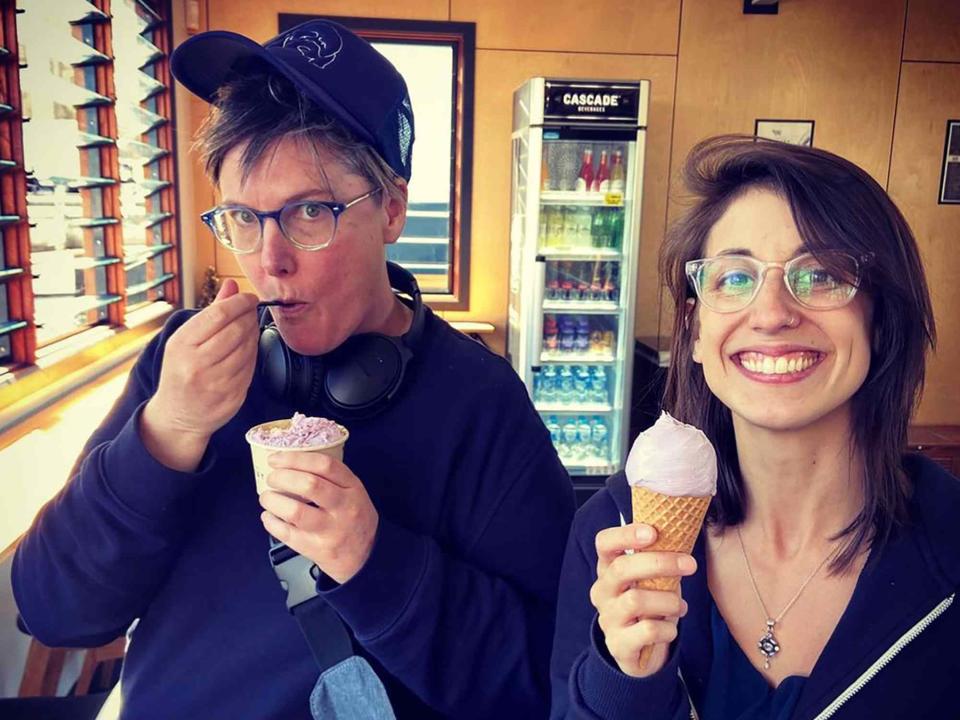 <p>Hannah Gadsby Instagram</p> Hannah Gadsby and wife Jenny Shamash.