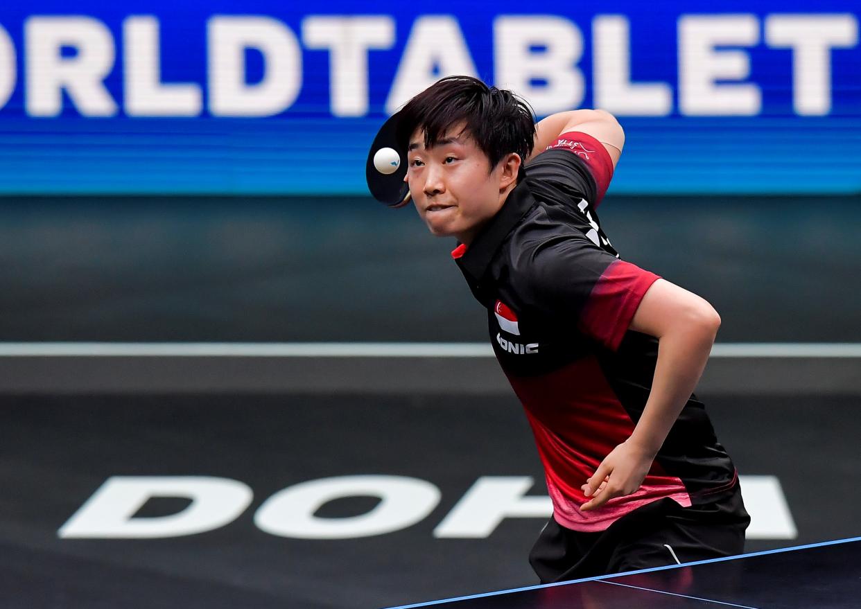 Singapore paddler Feng Tianwei in action at the WTT Star Contender Doha tournament earlier this year. 