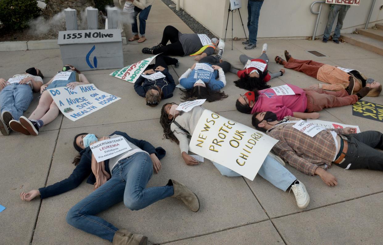 Environmental and public health advocates protest outside a SoCalGas community meeting in Ventura in October 2021. The utility company plans to upgrade its gas compressor station on Ventura's westside.