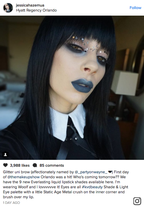 Several bold Kat Von D Everlasting Liquid Lipstick shades, like a bright purple and a gray, made an early appearance at The Makeup Show Orlando.