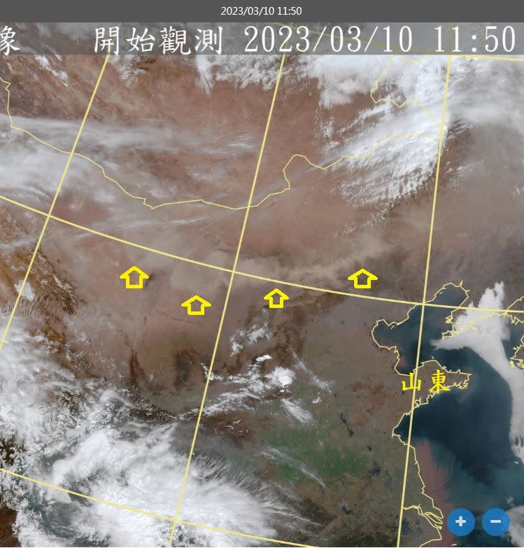 衛星雲圖拍到中國大陸「沙塵暴」。（圖／翻攝自鄭明典臉書）