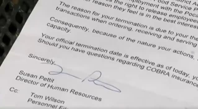 Ms Bowden was sent this letter of termination. Photo: Screenshot