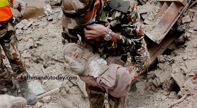 The baby boy was trapped under a collapsed building for almost 22 hours after the deadly Nepal earthquake. Photo: Kathmandu Today.