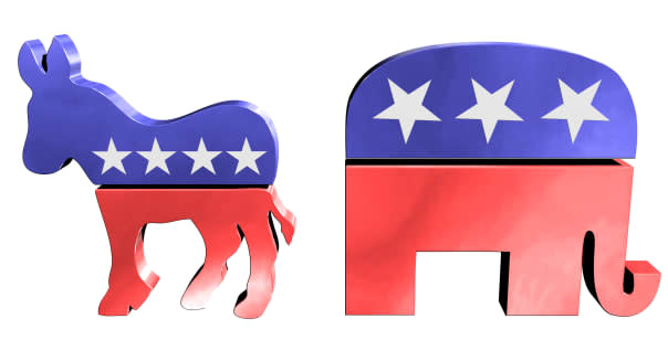 C006JF Republican and democrat symbols republican; democrat; donkey; elephant; symbol; america; elephant; republican; democrat;