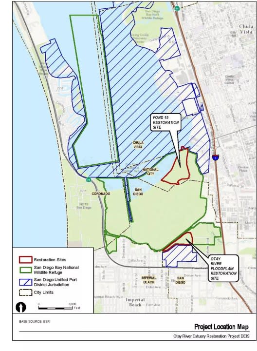 A map of the Otay River Estuary Restoration Project. (Courtesy of U.S. Fish and Wildlife Service)