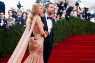 Blake Lively and Ryan Reynolds attend The Metropolitan Museum of Art's Costume Institute benefit gala celebrating "Charles James: Beyond Fashion" on Monday, May 5, 2014, in New York. (Photo by Charles Sykes/Invision/AP)