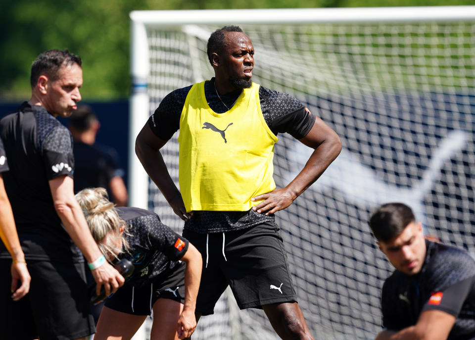 World XI's Usain Bolt during a training session for Soccer Aid 2023