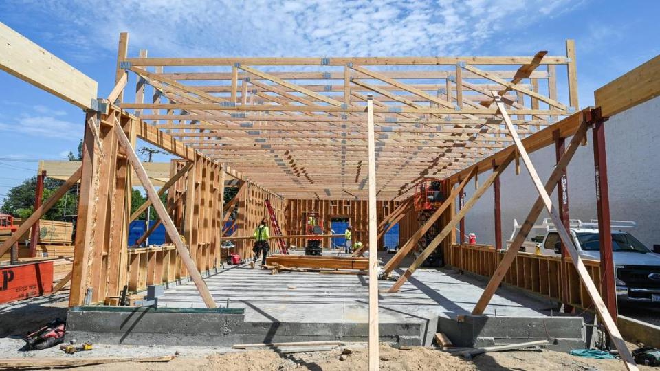 A new Starbucks coffee shop is under construction in the shopping center on the northeast corner of Bullard Avenue and First Street in Fresno on Tuesday, Aug. 2, 2022.