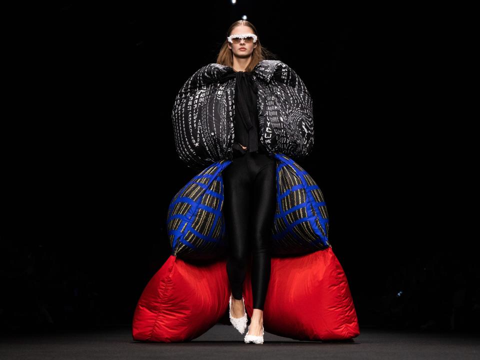 A model wears Cukovy on the Budapest Select runway during Milan Fashion Week.