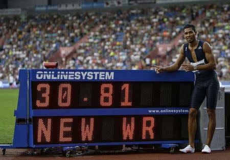 Athletics - Golden Spike Meeting - Ostrava, Czech Republic - June 28, 2017- South Africa's Wayde van Niekerk setting a new World Record in 300m Men. REUTERS/David W Cerny