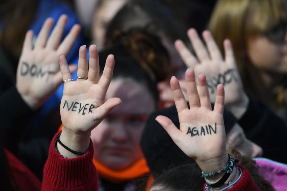 <div class="inline-image__caption"><p>Participants arrive for the March for Our Lives Rally in Washington, DC on March 24, 2018.Galvanized by a massacre at a Florida high school, hundreds of thousands of Americans are expected to take to the streets in cities across the United States on Saturday in the biggest protest for gun control in a generation. </p></div> <div class="inline-image__credit">Jim Watson/Getty</div>