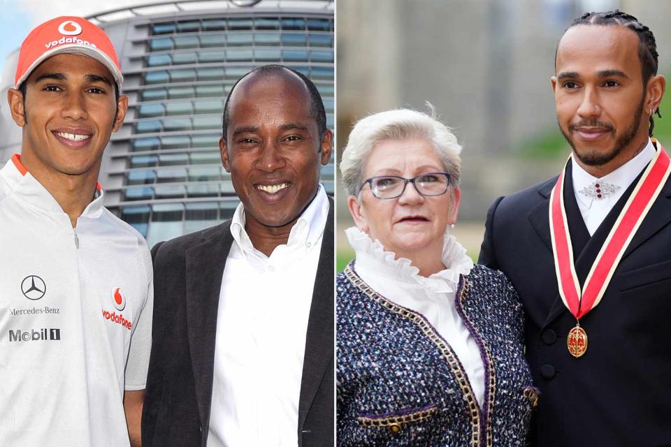 <p>Jon Furniss/WireImage; Andrew Matthews - WPA Pool/Getty</p> Lewis Hamilton with his parents, Anthony Hamilton and Carmen Larbalestier