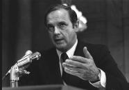 <p>Alexander Porter Butterfield, testifies Monday July 16, 1973, before the Senate Watergate Committee. (Photo: AP) </p>