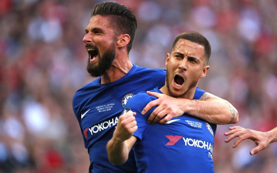 Eden Hazard celebrates scoring the only goal of Saturday's FA Cup final - Getty Images Europe