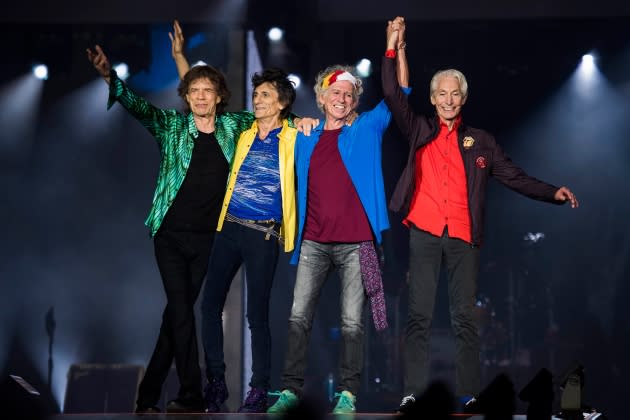 My Life As A Rolling Stone: Mick Jagger; Ronnie Wood; Keith Richards; Charlie Watts - Credit: Andrew Timms