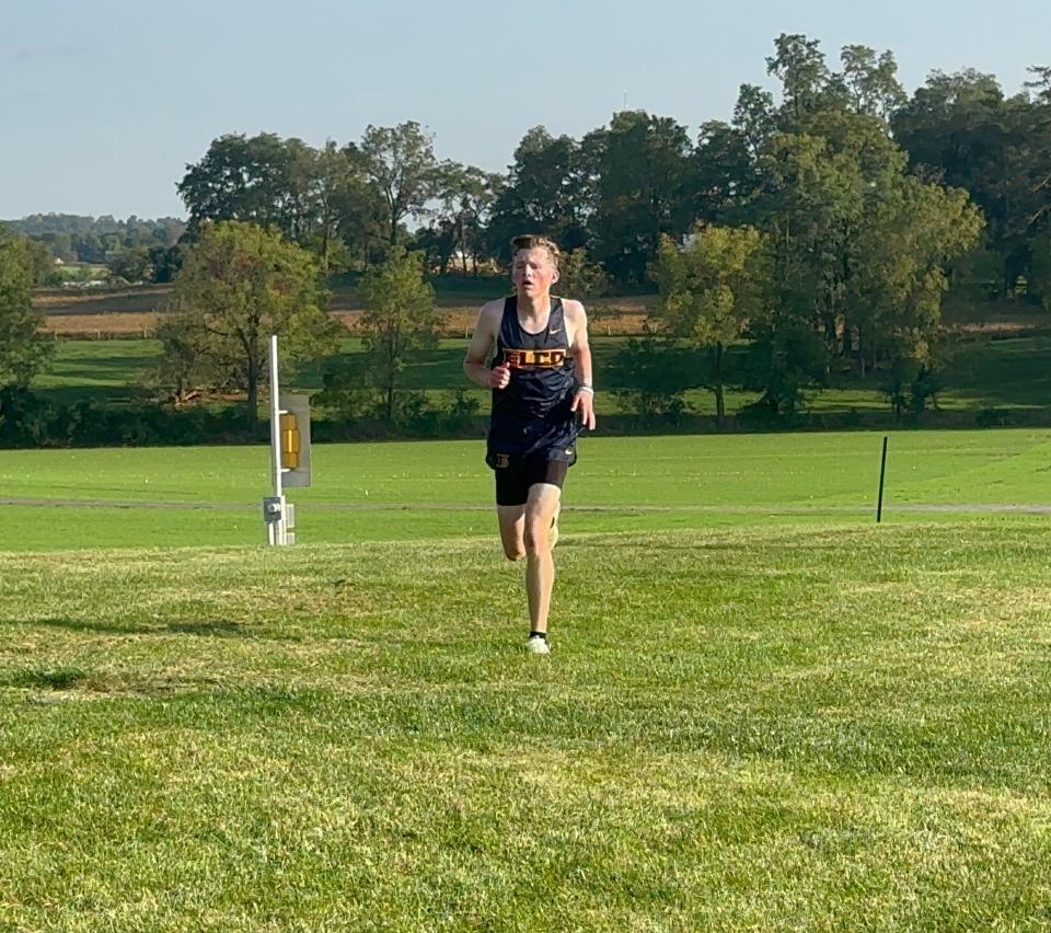 Elco's Deacon Shearer finished 10th during a tri-meet against Pequea Valley and Lancaster Mennonite. The meet was also Elco's senior night, where the team also holds a youth night for kids in the district to run with them.